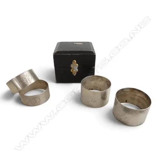 2 PAIRS STG SILVER NAPKIN RINGS, STAMPED STG SILVER, INITIALS, ONE PAIR IN BOX, 95.8gms