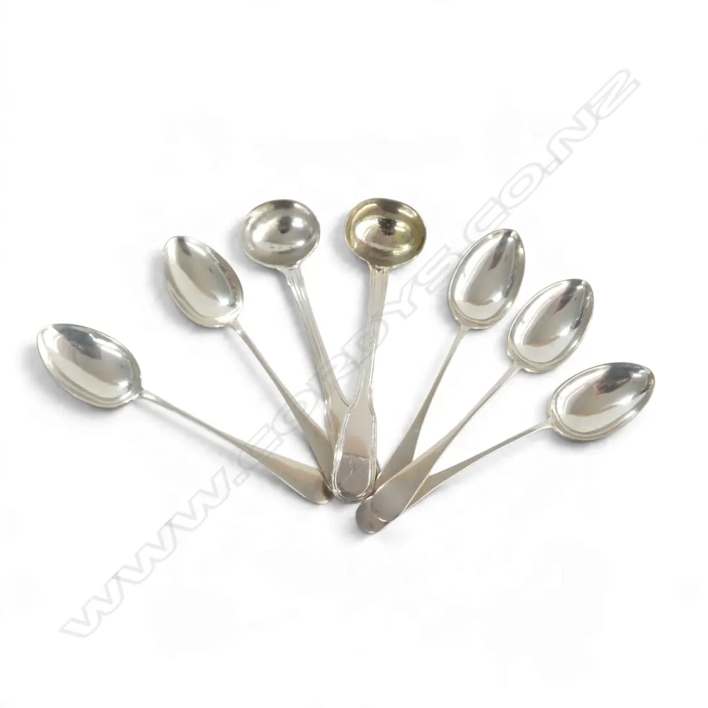 5 STG SILVER TEASPOONS + 2 MUSTARD SPOONS 76gms Image 1++