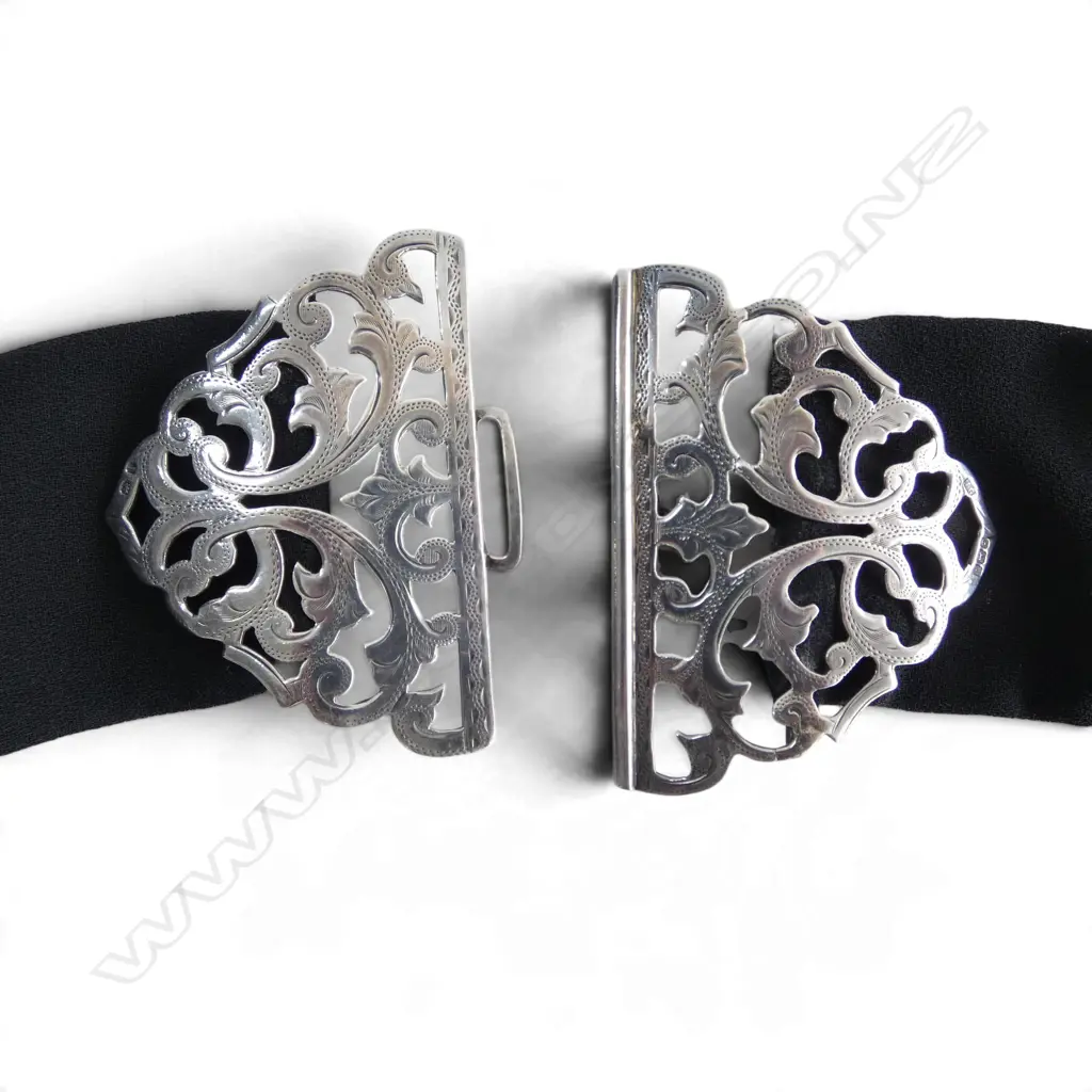 STG SILVER BELT BUCKLE, BIMRINGHAM 1908, on fabric belt Image 1++