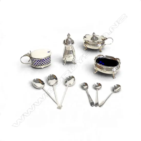 4 STG SILVER CONDIMENTS + 6 SPOONS 175gms