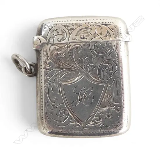 STG SILVER ENGRAVED VESTA CASE 'H' BIRMIGHAM 1915, 17gms, L.38mm
