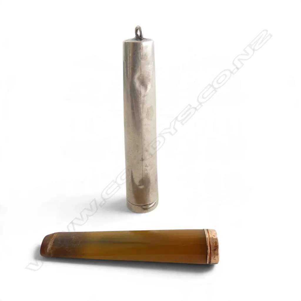 9CT GOLD RIMMED HORN CIGARETTE HOLDER IN STG SILVER CASE B'HAM 1919 (DENTS), L.70mm Image 1++