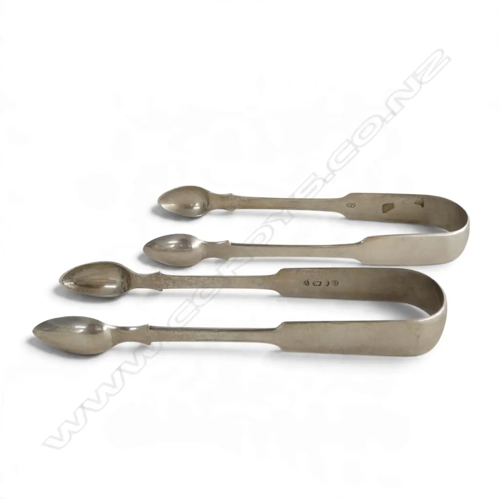 2 GEORGIAN STG SILVER TONGS, 85gms Image 1++