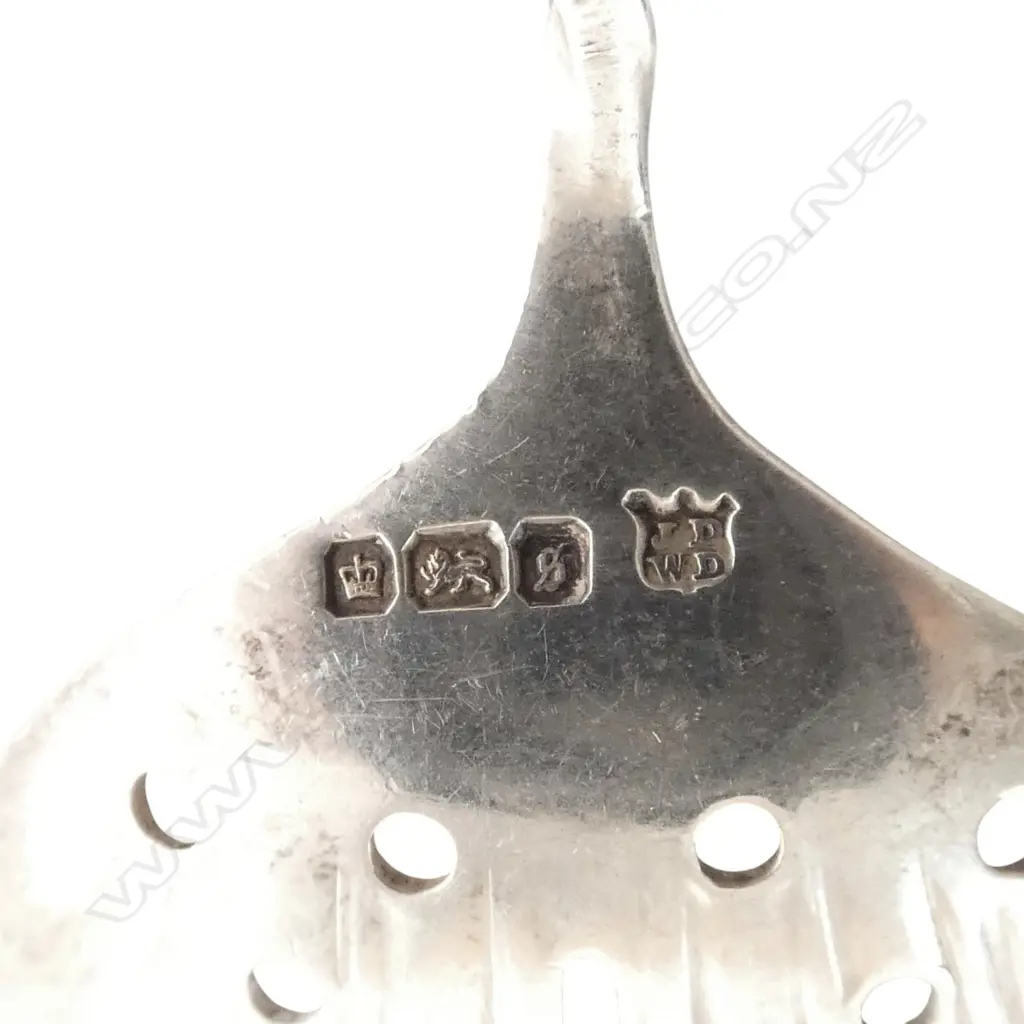 STG SILVER SAUCE LADLE EXETER 1875 & STG SILVER SUGAR SIFTER SPOON SHEFF. 1910, 38.7gms, L.140mm L.100mm Image 1++