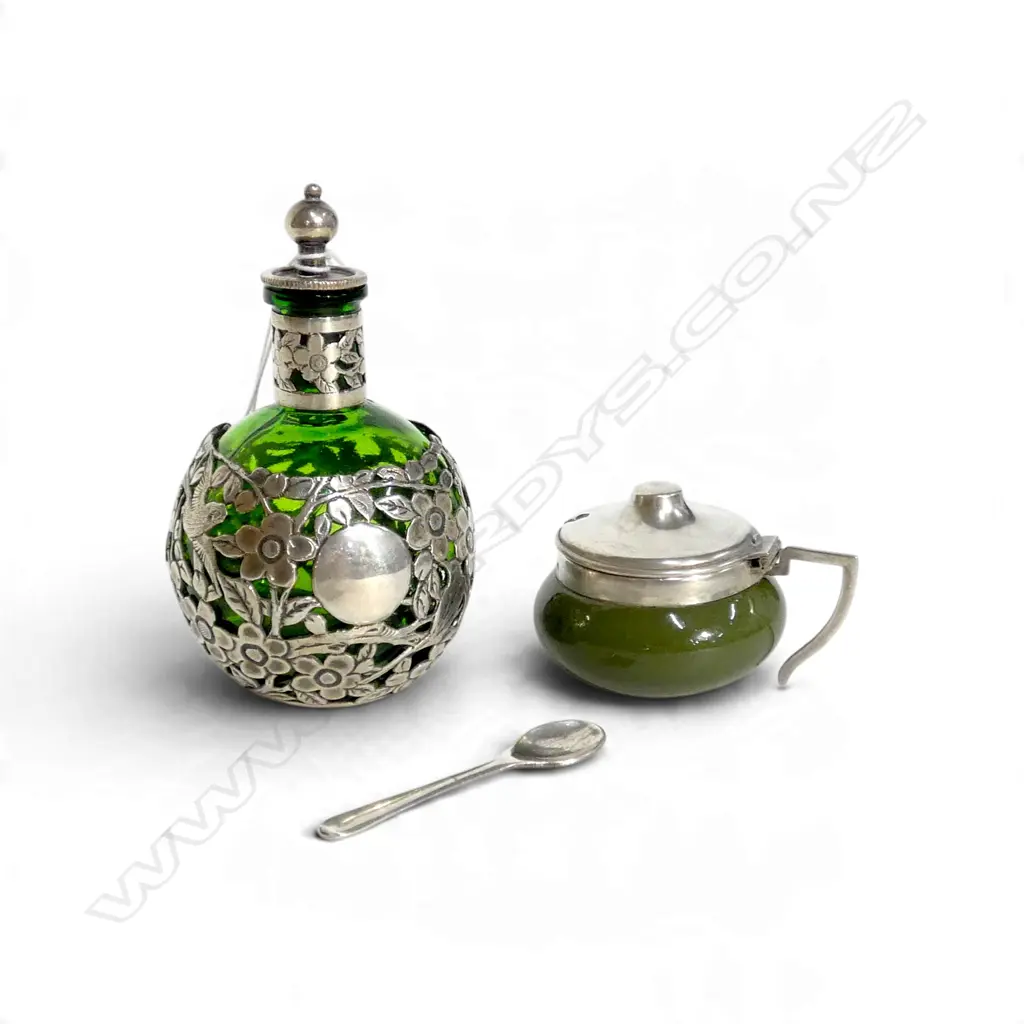 2 PCES SILVER; CARLTON WARE MUSTARD POT, ORIENTAL BOTTLE H.110mm Image 1++