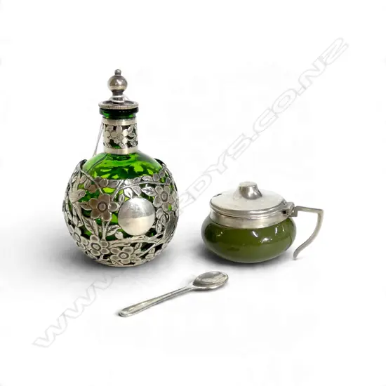2 PCES SILVER; CARLTON WARE MUSTARD POT, ORIENTAL BOTTLE H.110mm