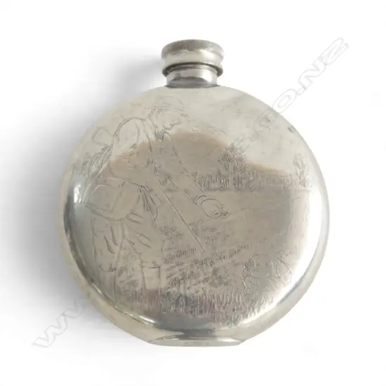 VINTAGE SHEFFIELD ROSE PEWTER ROUND FLASK, Dia.78mm, some dents