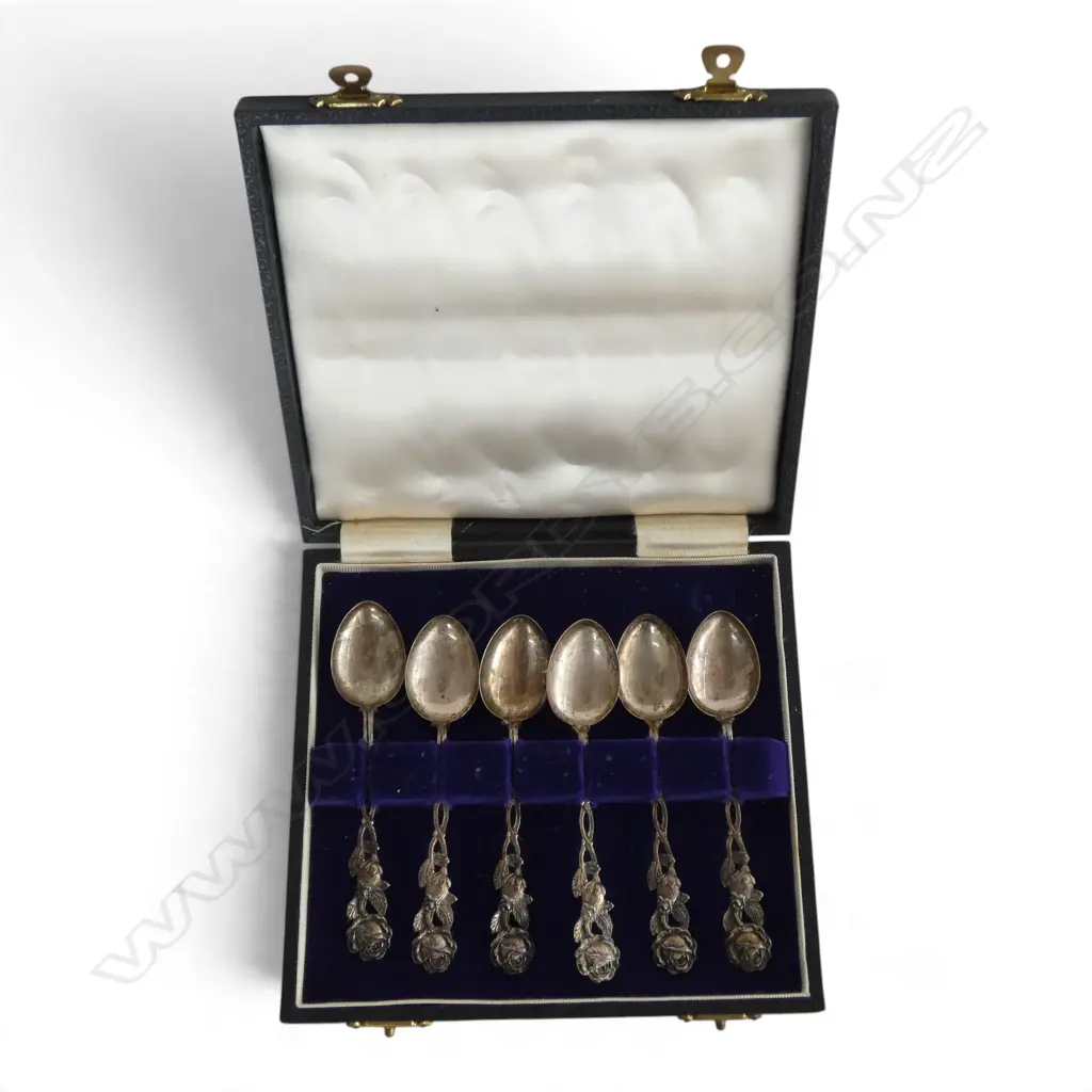 SET STERLING SILVER ROSE HANDLED TEASPOONS 60gms Image 1++