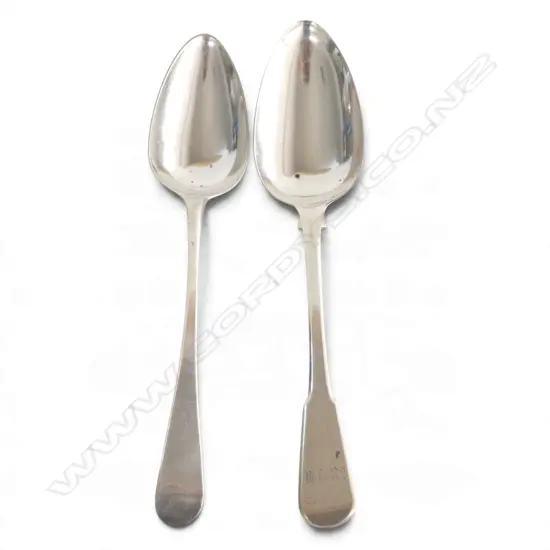 2 GEORGIAN STG SILVER TABLE SPOONS, LONDON 1808 & 1796, 133gms