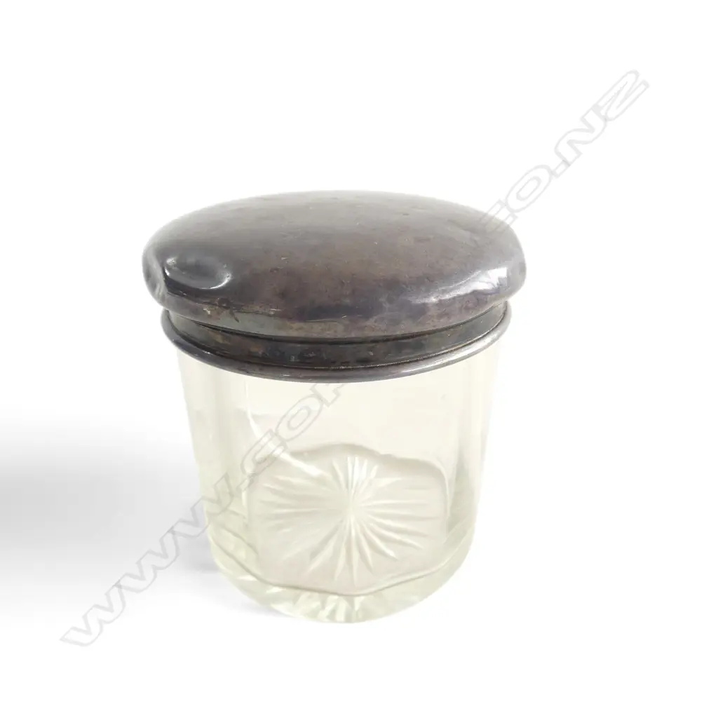 GLASS JAR w. STG SILVER TOP 28gms Image 1++