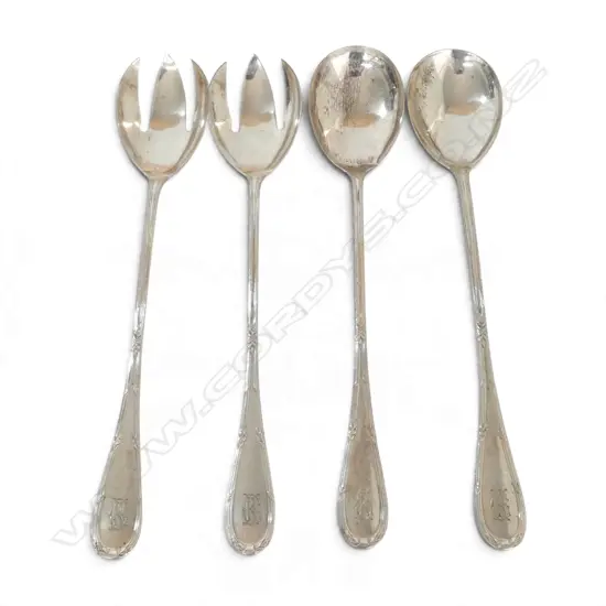 2 .800 GERMAN SILVER SERVING SPOON & FORK SETS 351gms