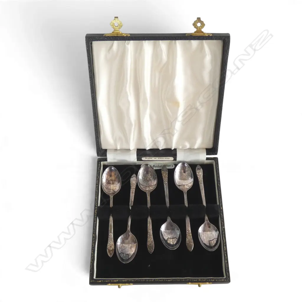 CASED SET OF 6 20thC STG SILVER TEASPOONS 50gms Image 1++