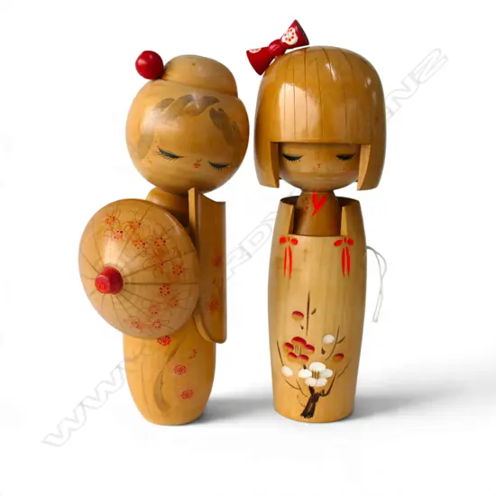 TWO 1960s JAPANESE KOKESHI DOLLS, H.200/210mm, red stamps to base