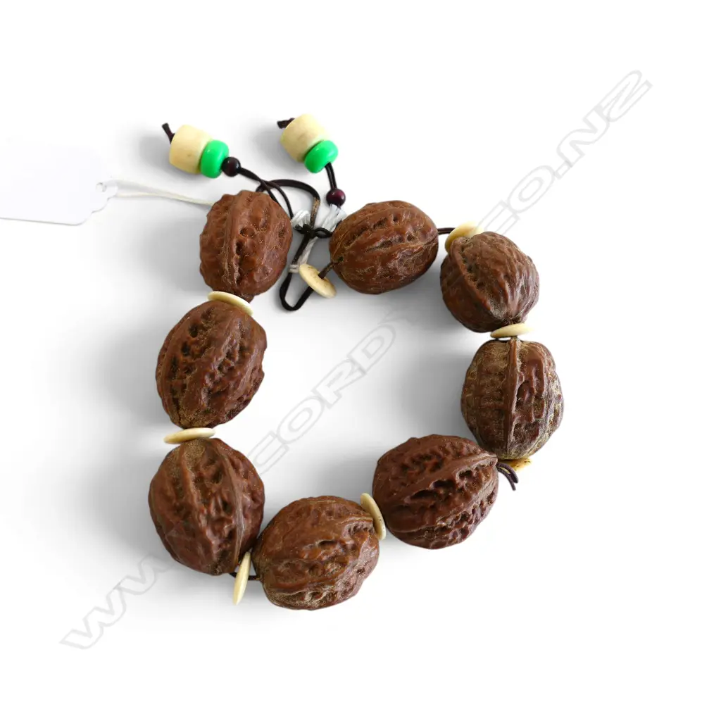 WALNUT NECKLACE w. FAUX IVORY BEADS Image 1++