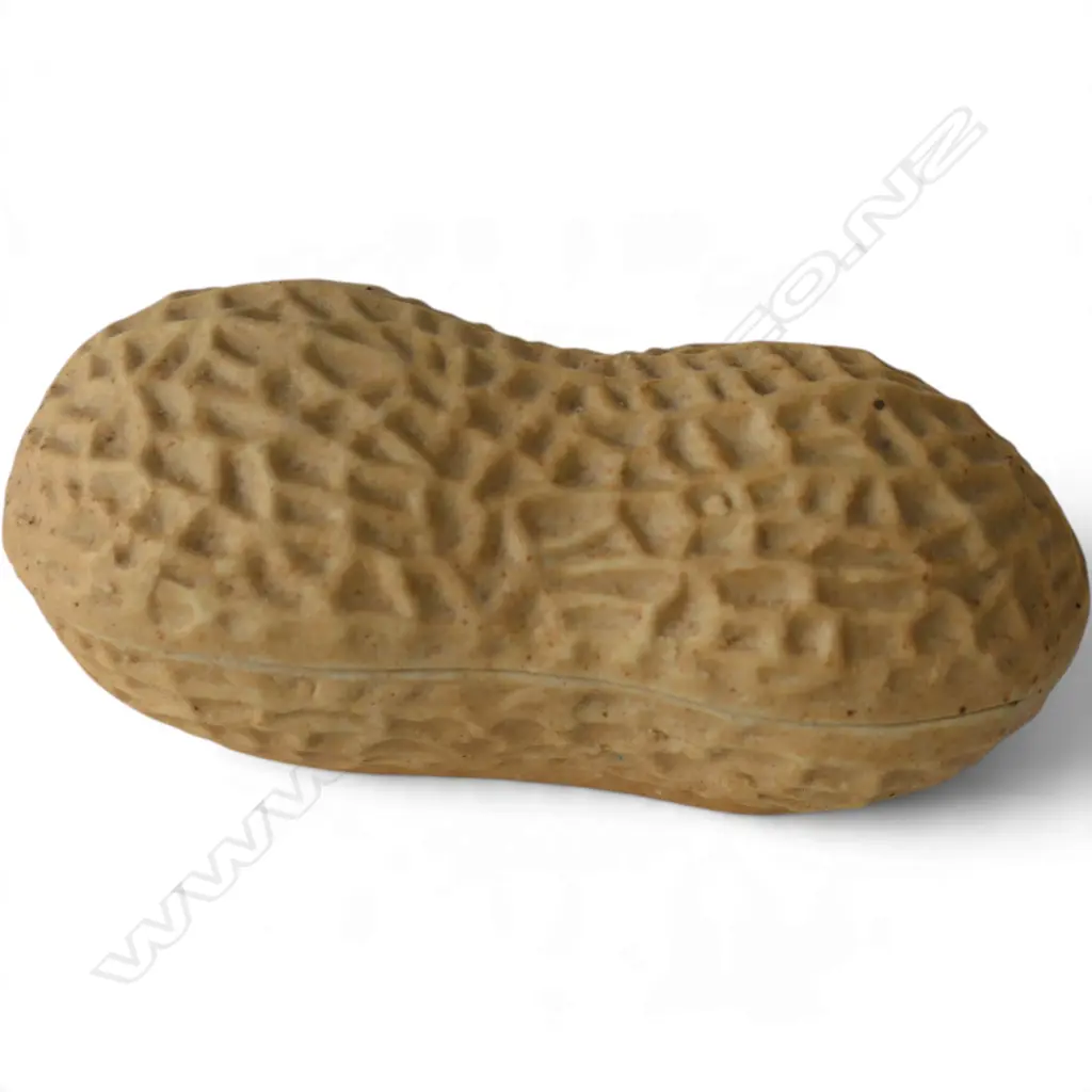 CHINESE PORCELAIN BOWL, CERAMIC PEANUT SHELL w 2 peanuts inside & SML GLASS BALL on stand Image 1++