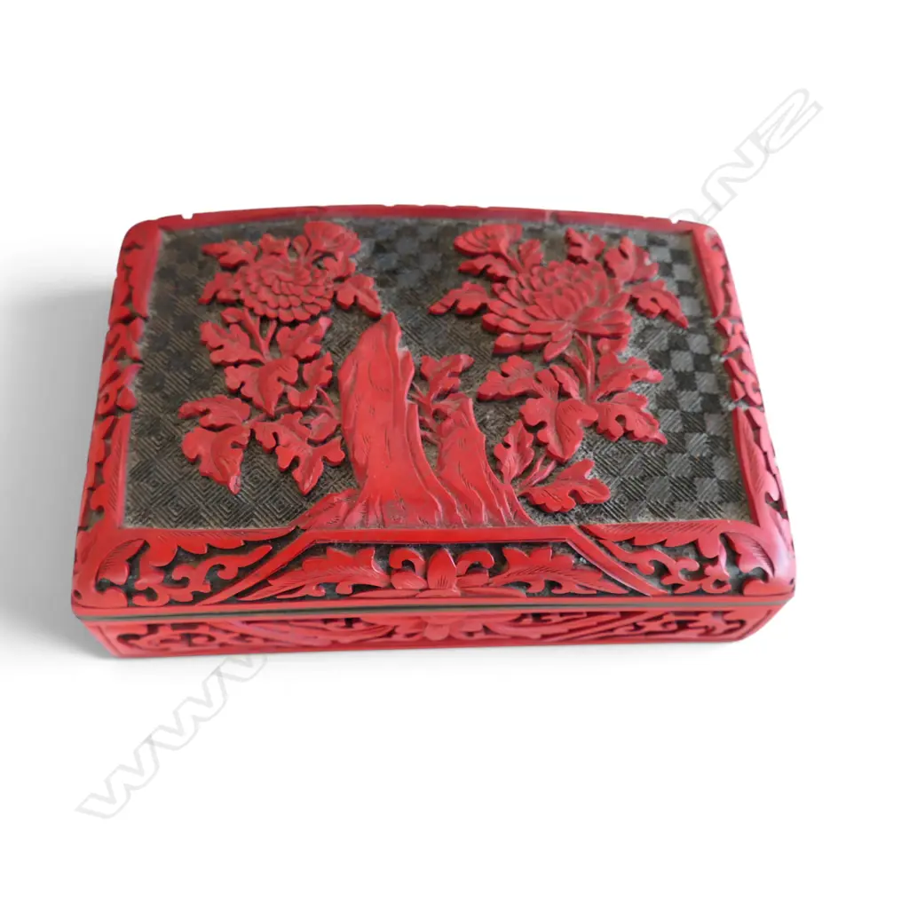 ORIENTAL CLOISONNE GINGER JAR on stand, 2 PCS CARVED RED CINNABAR & SML BLUE CHINESE VASE Image 1++