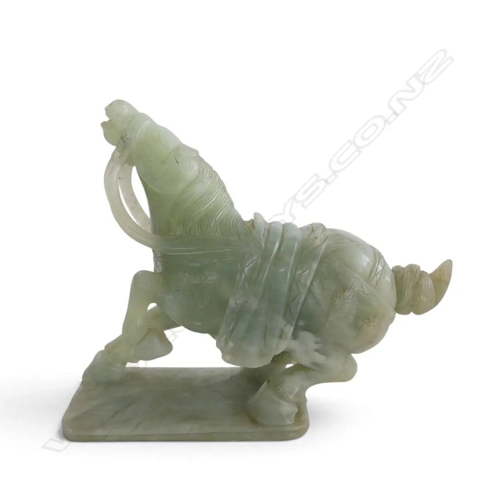 CARVED CHINESE TANG DYNASTY-STYLE WAR HORSE FIGURINE, H.200x240mm Image 1++