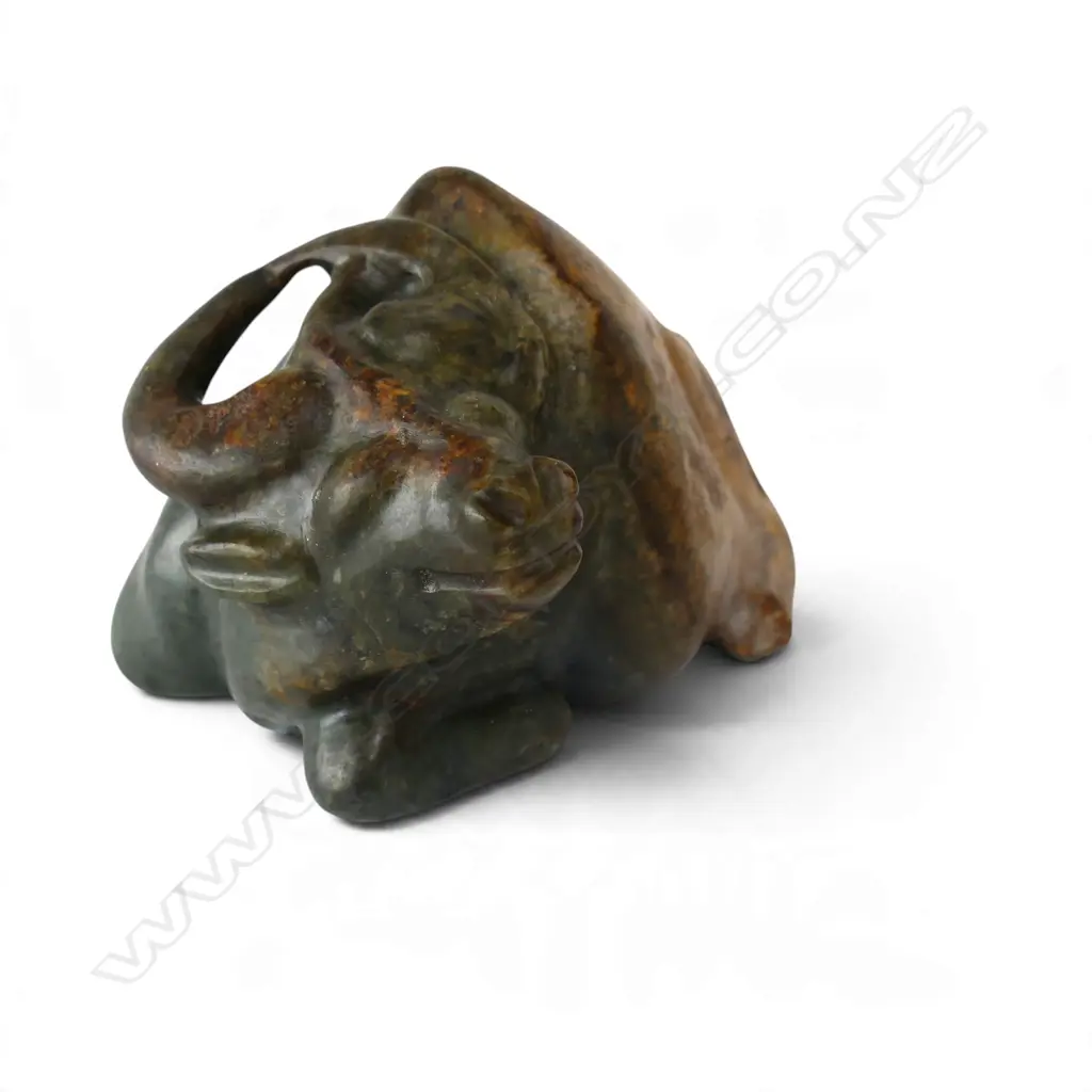 CHINESE CARVED JADE WATER BUFFALO L.180mm Image 1++
