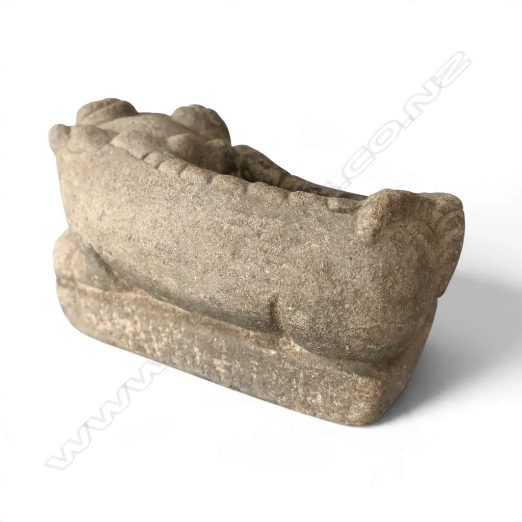 VERY OLD CHINESE CARVE STONE TEMPLE DOOR WEIGHT OF A RECLINING FOO GOD 3.8KG L.210mm Image 1++