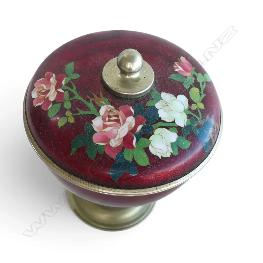 CLOISONNE LIDDED BOWL on pedastal base H.200mm Image 1++