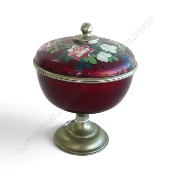 CLOISONNE LIDDED BOWL on pedastal base H.200mm