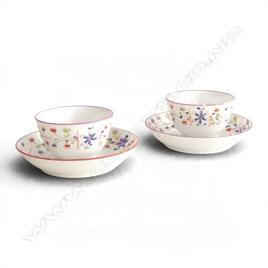 2 18thC NEWHALL TEA BOWLS & SAUCERS