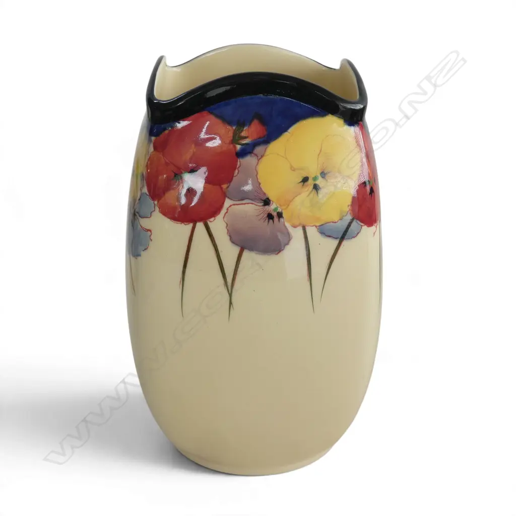 ROYAL DOULTON PANSY VASE w SCALLOPED RIM, H.180mm Image 1++
