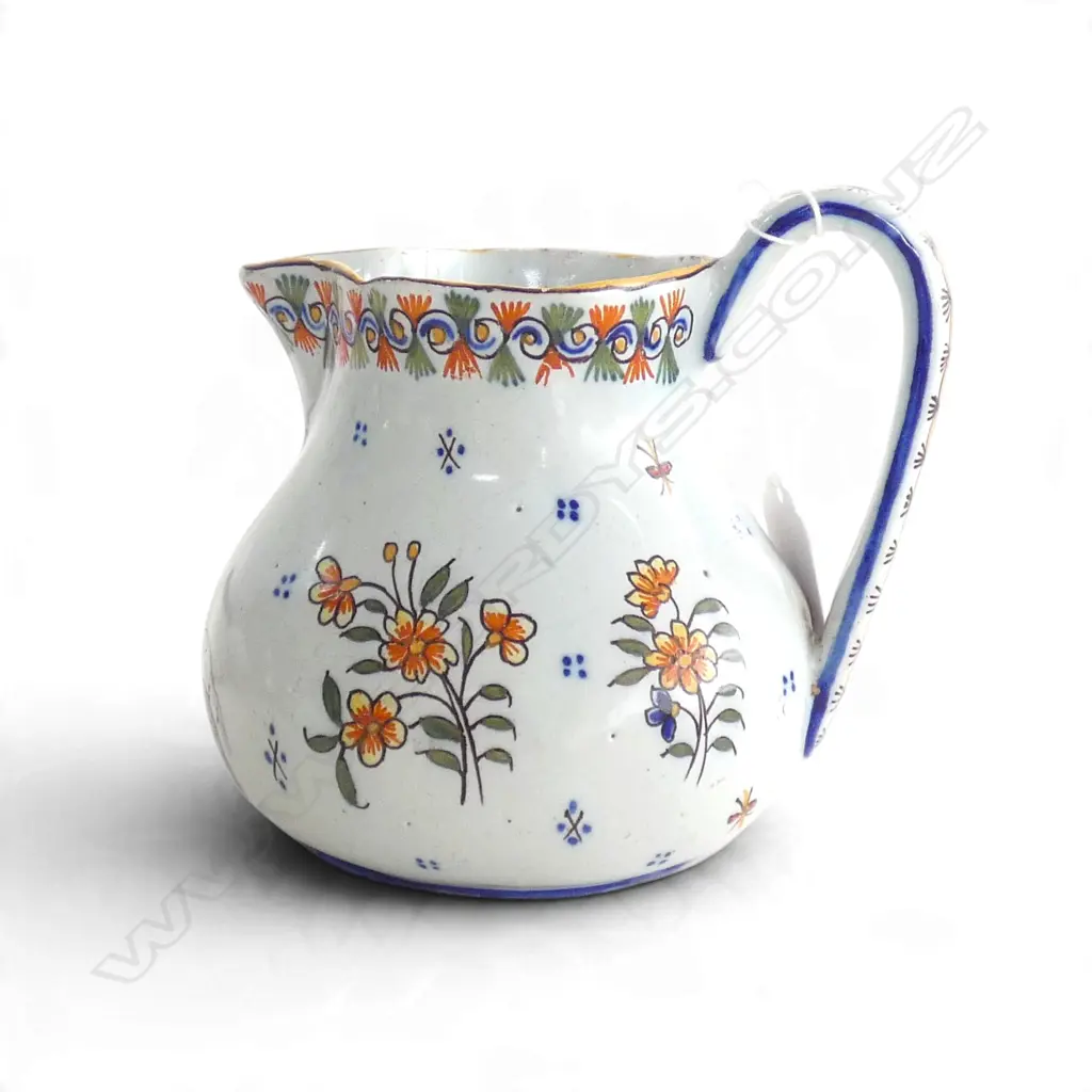 2 19thC FRENCH HANDPAINTED PORCELAN TRINKET BOXES, H.70mm & EARLY FAIENCE PORTRAIT JUG Image 1++