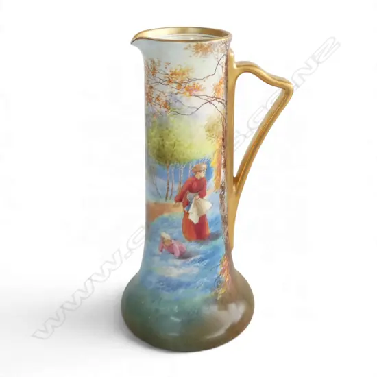 ROYAL DOULTON HANDPAINTED & SIGNED BLUEBELL GATHERERS PITCHER VASE, H.230mm
