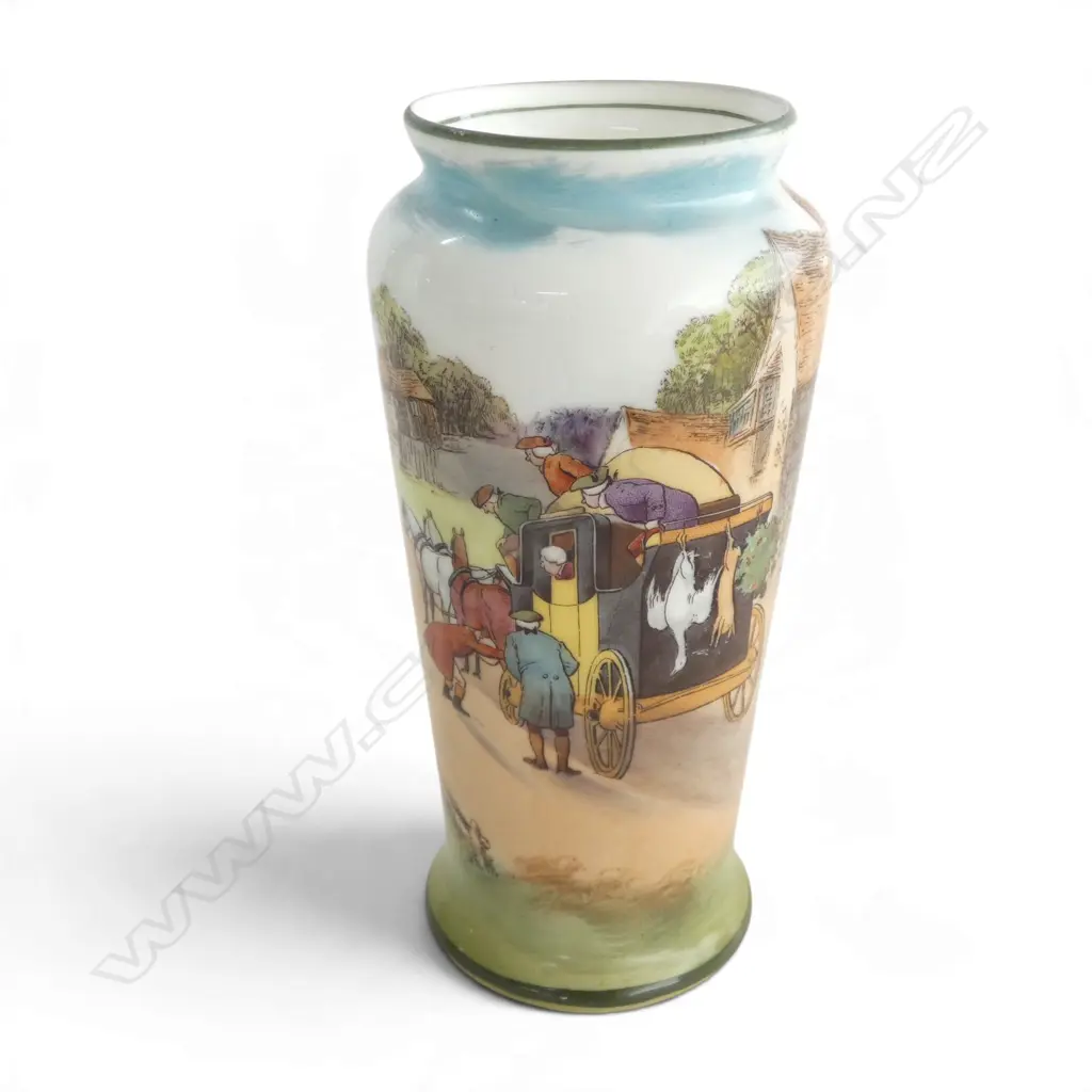 ROYAL DOULTON COACHING DAYS BLUE SKY VASE, RARE COLOURWAY 1905-1906, H.140mm Image 1++
