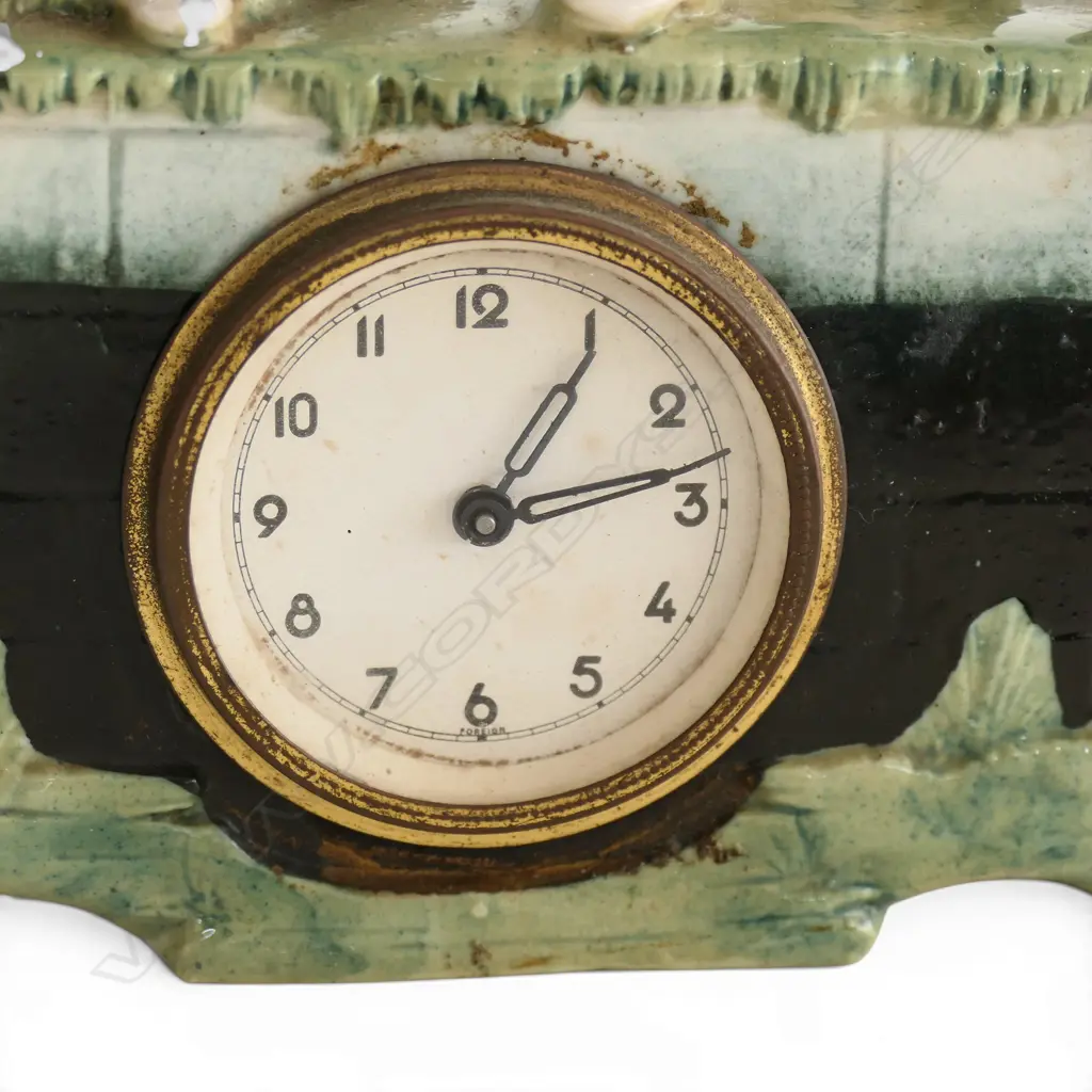 HAND PAINTED GERMAN CERAMIC MANTEL CLOCK WITH DANCING CHILDREN, 180 X 170MM Image 1++