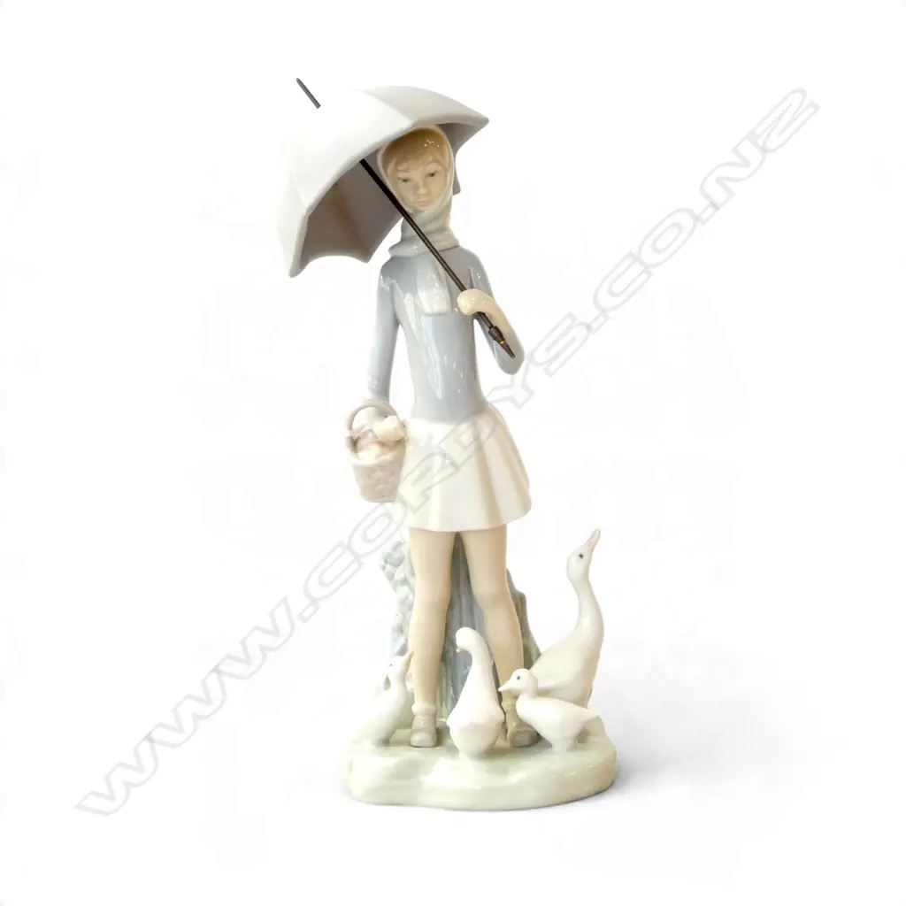LLADRO #4510 GIRL w. UMBRELLA & DUCKS H.250mm Image 1++