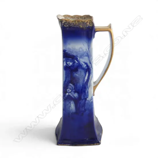 ROYAL DOULTON BLUE CHILDREN VASE GILT RIMMED w HANDLE, H.23mm