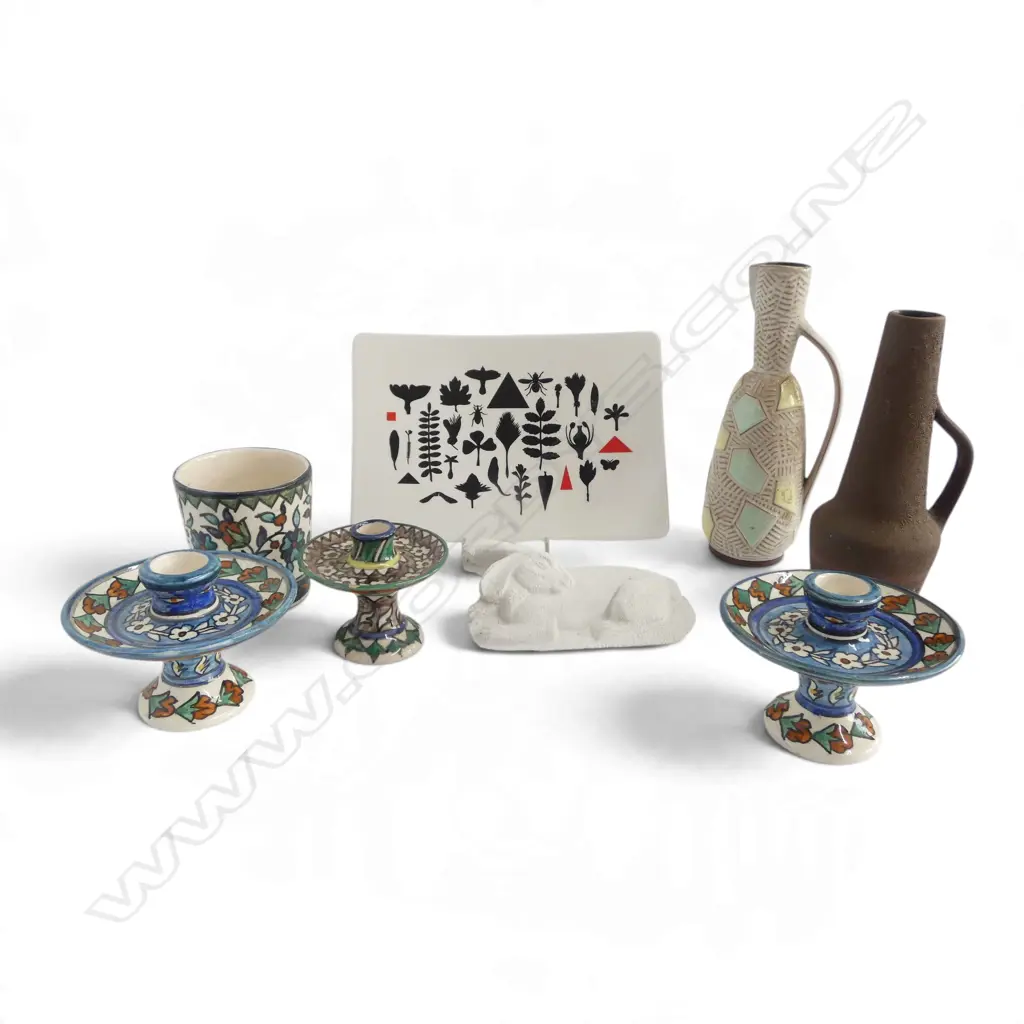 2 RETRO GERMAN VASES H.210mm, 4 PCES JERUSALEM POTTERY, PLASTER RABBIT, TEMUKA KILLEEN PLATE 160x235mm Image 1++