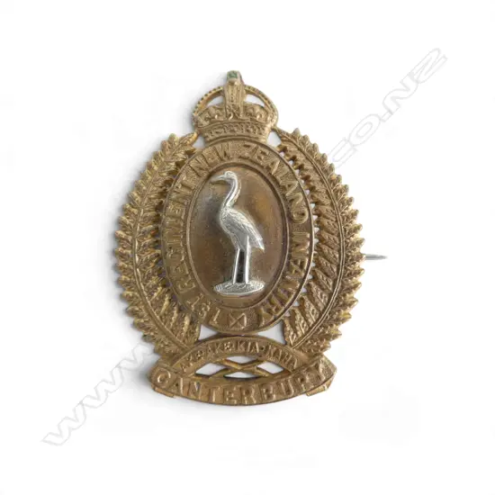 1st REGIMENT NZ INFANTRY CANTERBURY CAP BADGE, J.R.GAUNT LONDON, L.45mm