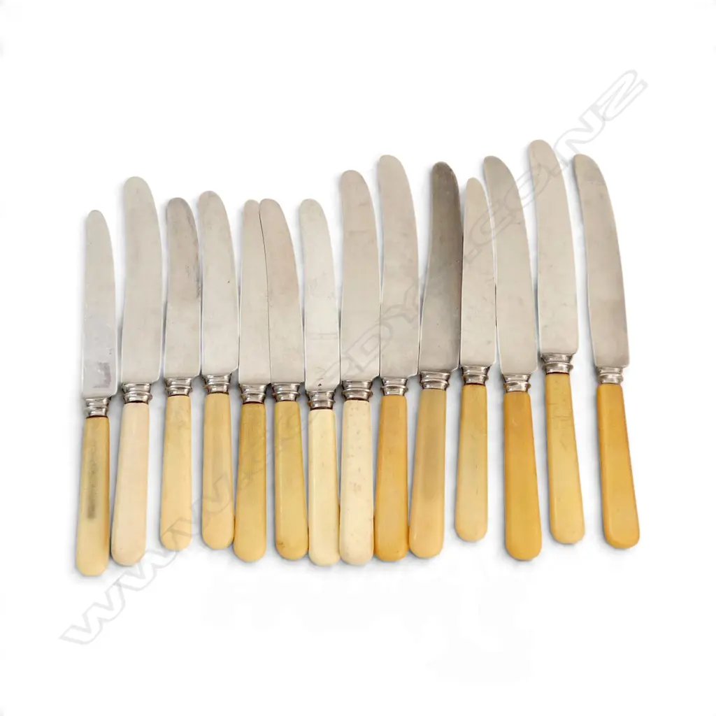 14 VINTAGE ‘BONE’ HANDLE KNIVES – 7 DINNER & 7 LUNCH USED Image 1++