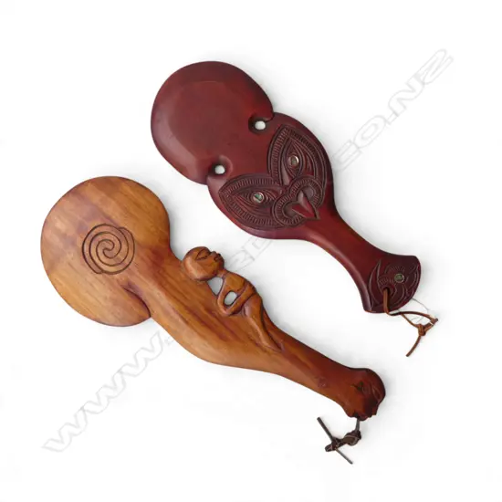 2 MODERN MAORI CARVED CLUBS L.430mm