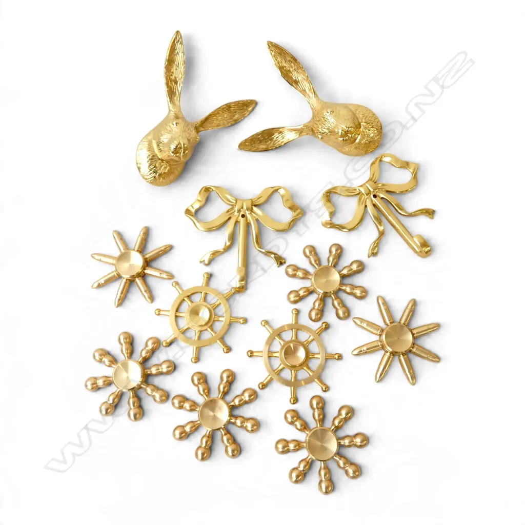 8 BRASS SPINNERS 65mm dia, 4 HOOKS (2 BUNNY RABBITS, 2 BOW) Image 1++