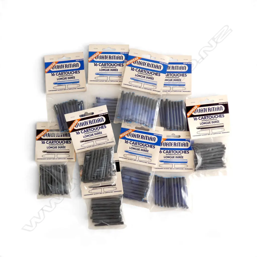 10 PACKETS OF 16 WATERMAN INK CARTRIDGES 4 BLACK, 6 BLUE (BLUE ½ FULL) Image 1++