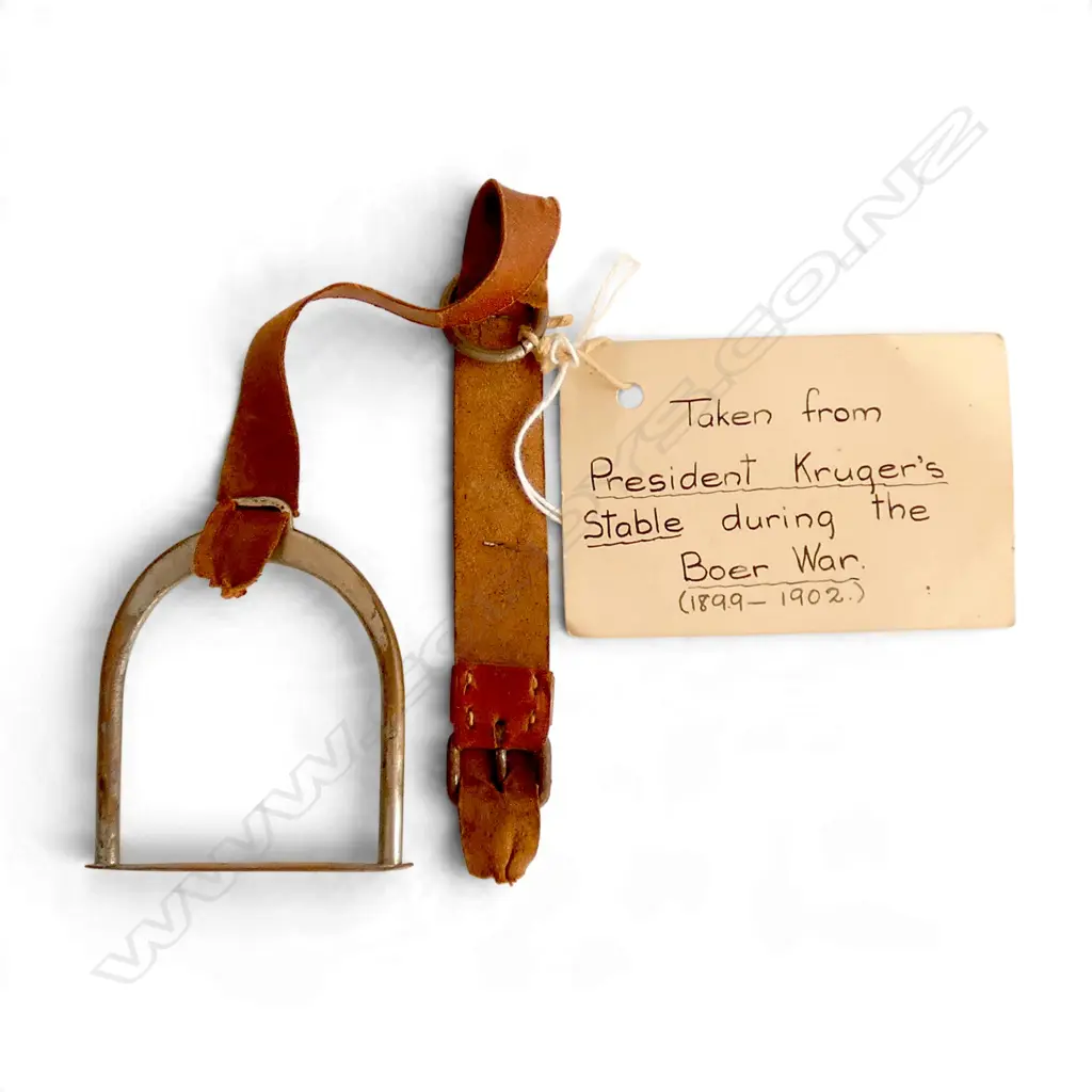 ANTIQUE STIRRUP THERMOMETER w. label reading '(reputedly) Taken from President Kruger's Stable - Boer War 189-1902 Image 1++