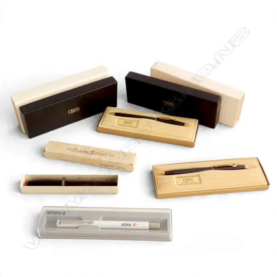 4 CASED PENS; 2 CROSS, PARKER AGFA & WATERMAN'S w. 14ct NIB