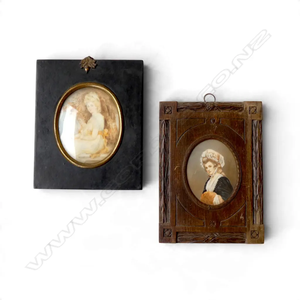 2 ANTIQUE PORTRAIT MINIATURES 85x65mm Image 1++