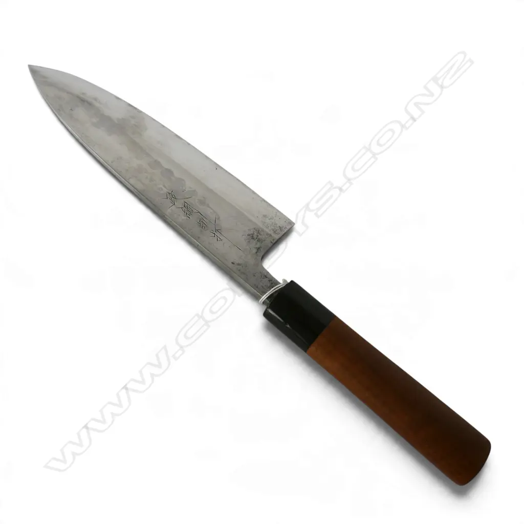 LRG 1950s QUALITY MASATSUNA CHEF'S KNIFE, carbon steel, buffalo horn & magnolia wood, signed, L.405mm, blade L.245mm Image 1++
