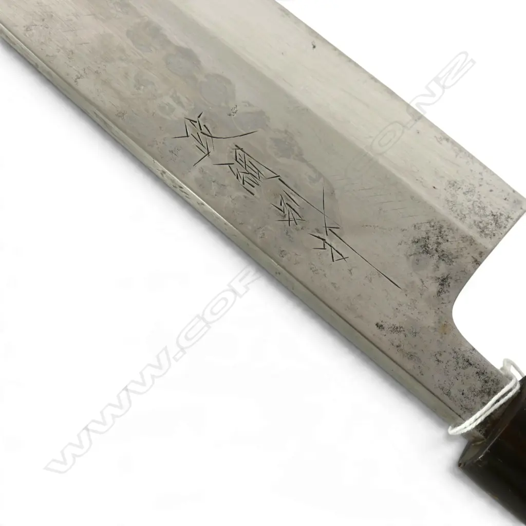 LRG 1950s QUALITY MASATSUNA CHEF'S KNIFE, carbon steel, buffalo horn & magnolia wood, signed, L.405mm, blade L.245mm Image 1++