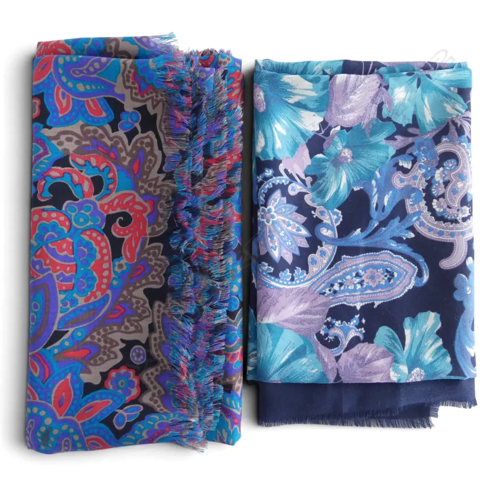 2 PAISLEY SHAWLS IN BLUE, GREEN, RED, PURPLE Image 1++