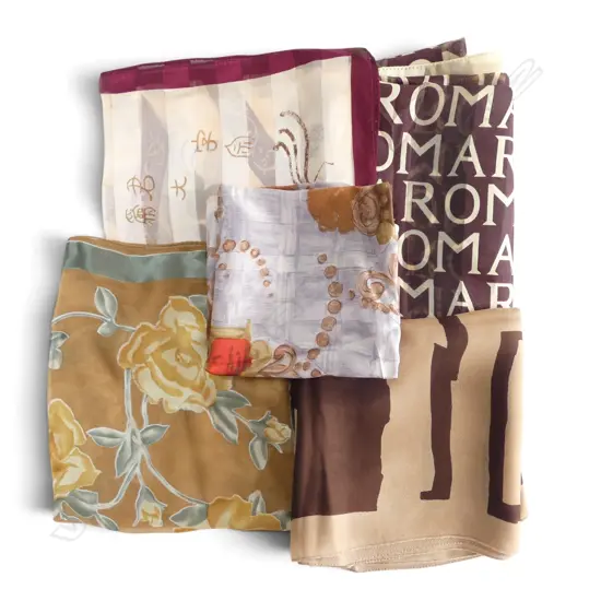 5 SCARVES 'ITALY', & OTHERS; SILK, BROWN TONES