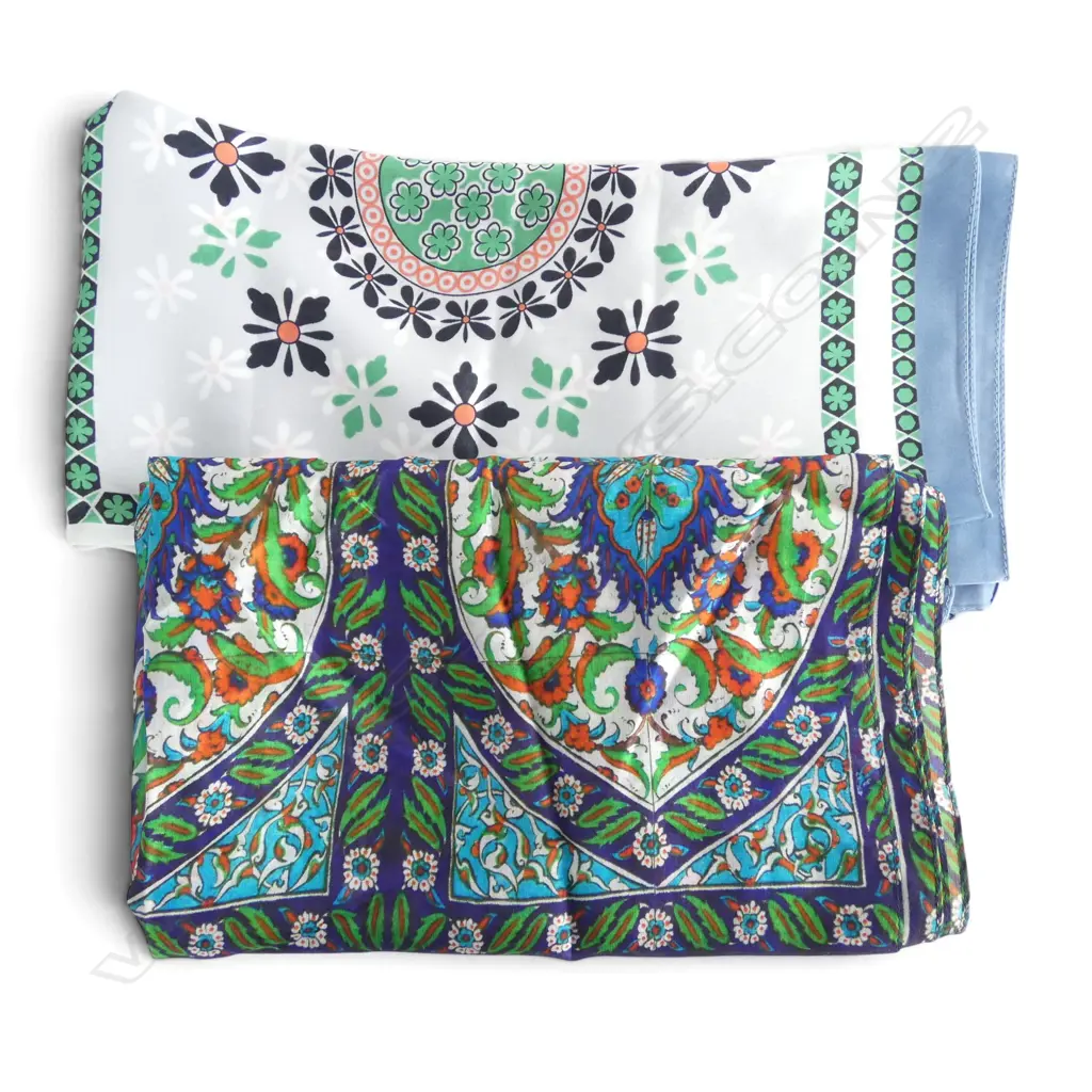 2 SILK SCARVES, BLUE & GREEN COLOURWAYS Image 1++