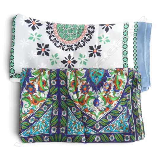 2 SILK SCARVES, BLUE & GREEN COLOURWAYS