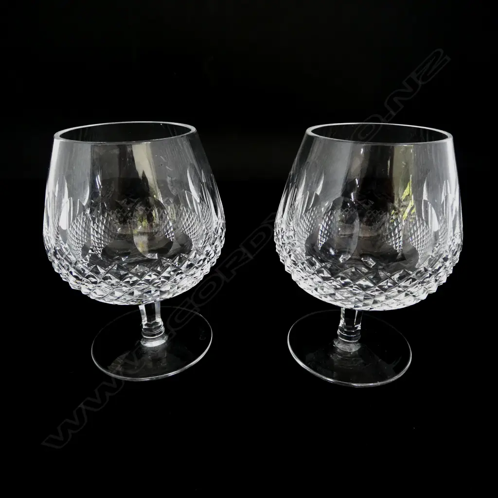 PAIR LARGE WATERFORD CUT CRYSTAL BRANDY BALLOONS ‘COLLEEN’ PATTERN, ETCHED STAMP, H.130mm Image 1++