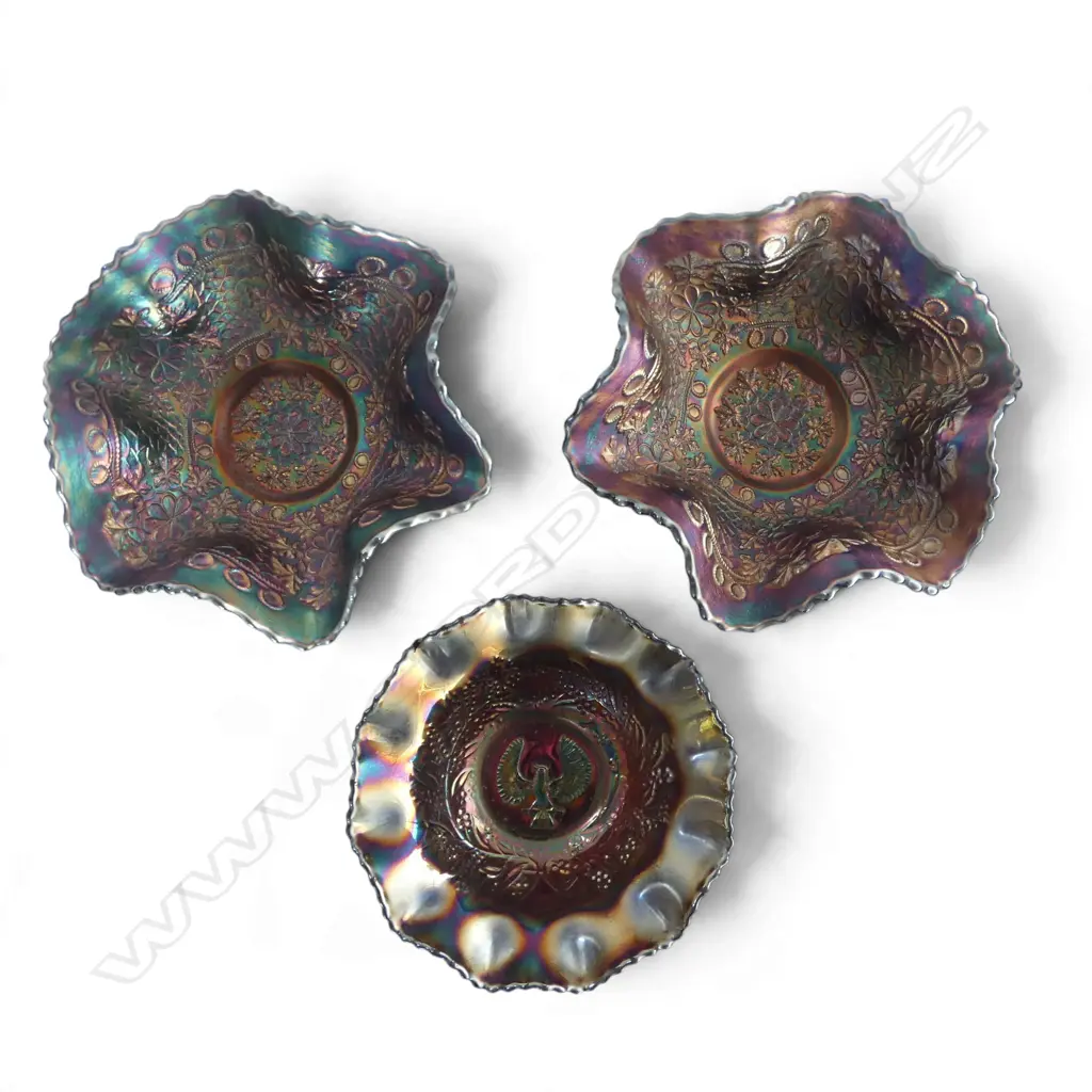 3 PCES OF CARNIVAL GLASS W.175mm Image 1++